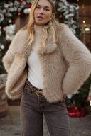 Veste femme fausse fourrure taupe douce souple beige Constance