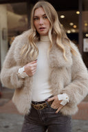 Veste femme fausse fourrure taupe douce souple beige Constance