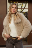 Veste femme fausse fourrure taupe douce souple beige Constance