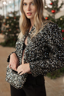 Veste de soirée femme sequins argent et noir strass Eloise