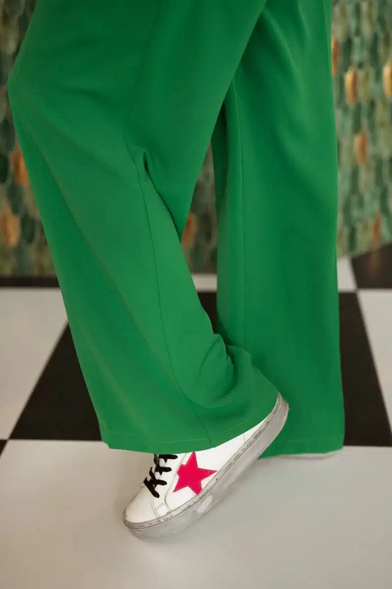 Pantalon large fluide vert femme
