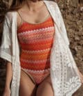 Maillot de bain femme une pièce en crochet orange et doré Donato