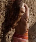 Maillot de bain femme une pièce en crochet orange et doré Donato