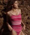 Maillot de bain femme une pièce en crochet rose et doré Donato