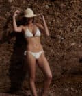 Maillot de bain femme triangle crochet beige Formentera
