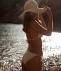 Maillot de bain femme triangle crochet beige Formentera