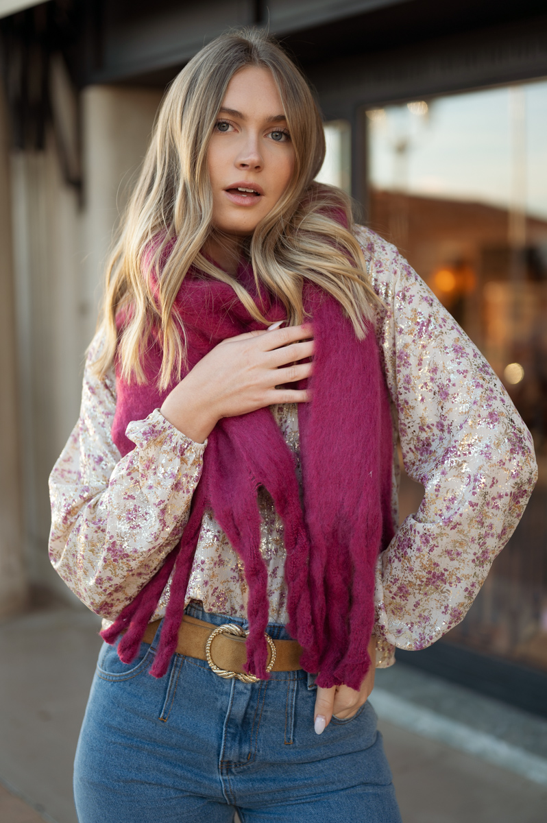 Echarpe femme en laine hiver chaud framboise violet Lou