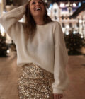 Jupe courte droite femme de soirée fête de Noel sequins dorés Iris