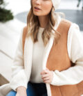 Veste sans manches peau camel et polaire bouclette réversible femme Axelle