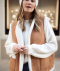 Veste sans manches peau camel et polaire bouclette réversible femme Axelle
