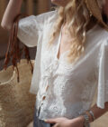 Blouse blanche femme été brodée bohème courte Lucile