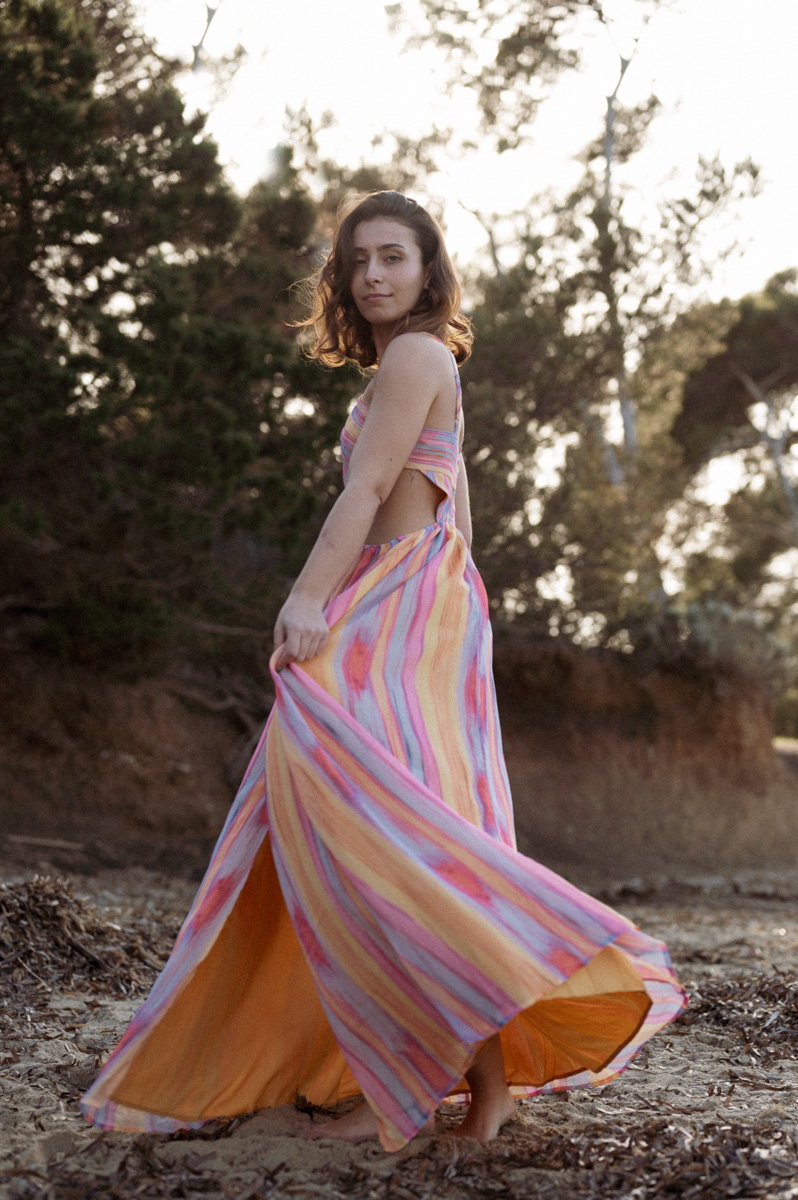 Robe longue femme découpée dos nu multicolore rose femme été cérémonie Nola