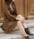 Robe courte femme hiver fluide marron Jude