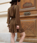 Robe courte femme hiver fluide marron Jude