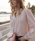 Chemise rayée rose gris femme brodée bohème capucine