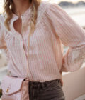 Chemise rayée rose gris femme brodée bohème capucine
