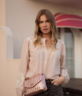 Chemise rayée rose gris femme brodée bohème capucine
