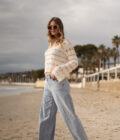 Pull bohème écru femme ajourée manches évasées Elio