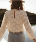 Blouse en dentelle tendance femme écru avec petit col Vinciane
