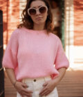 Pull manches courtes femme loose rose pale Alban