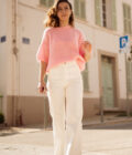 Pull manches courtes femme loose rose pale Alban