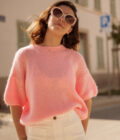 Pull manches courtes femme loose rose pale Alban