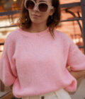 Pull manches courtes femme loose rose pale Alban