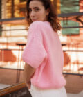 Pull manches courtes femme loose rose pale Alban