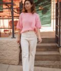 Pull manches courtes femme loose rose pale Alban