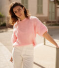 Pull manches courtes femme loose rose pale Alban