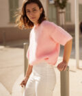 Pull manches courtes femme loose rose pale Alban