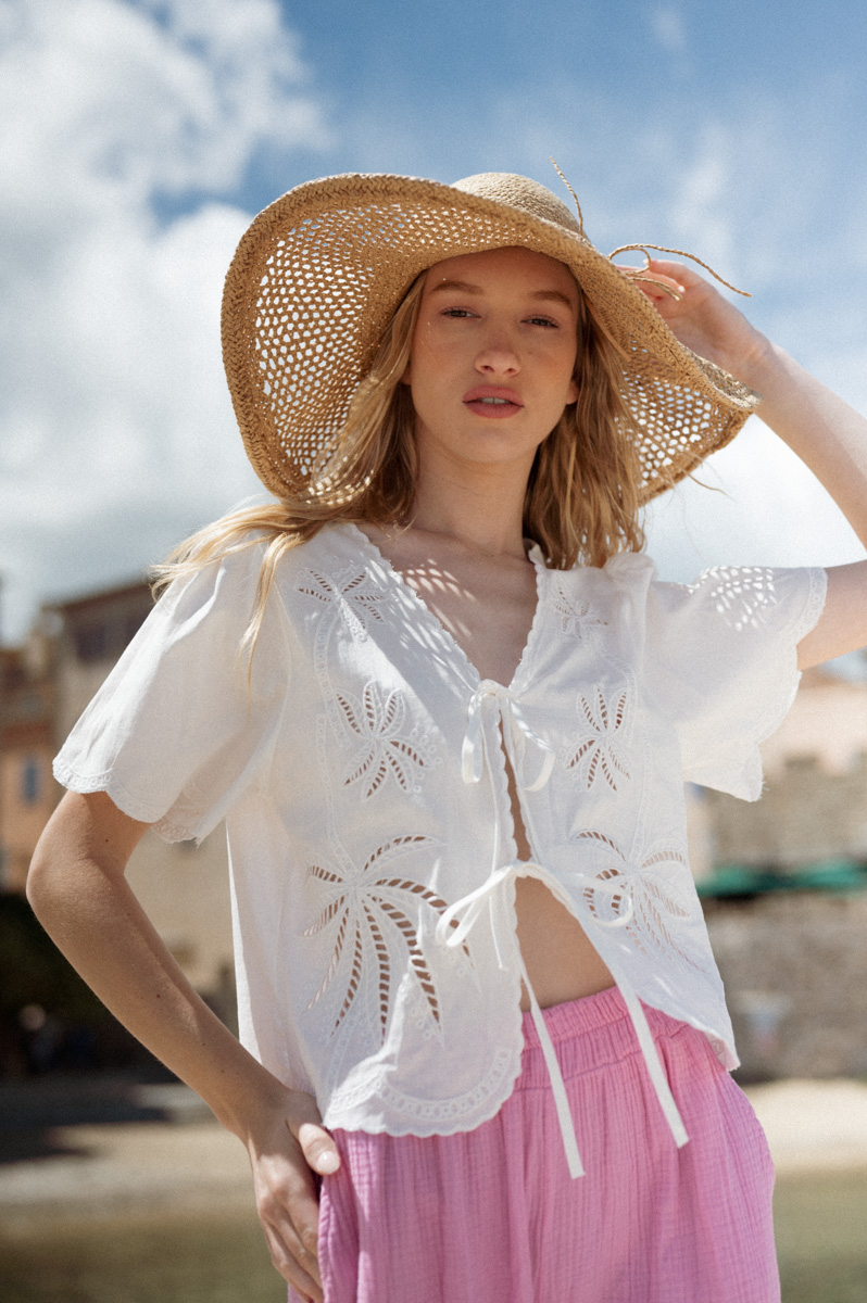 Blouse blanche femme été à nouer Amber