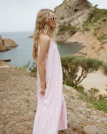 Robe longue femme rayée Lison rose pâle